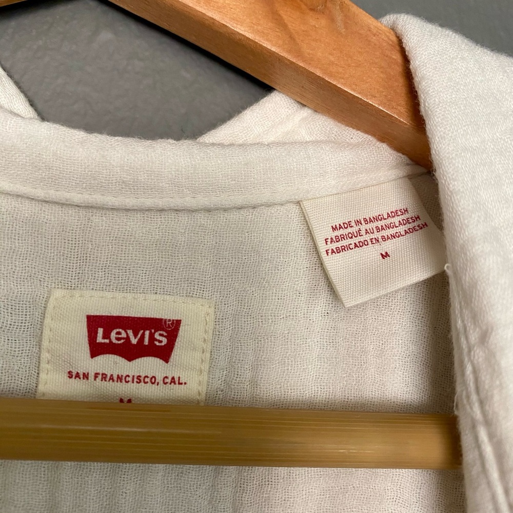 Darlene Short-Sleeve Button Down Shirt Cotton Gauze Cream Size M - Picture 7 of 7